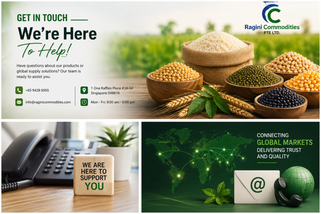 Contact Ragini Commodities for global agricultural commodity trade, export solutions, and international supply partnerships.
