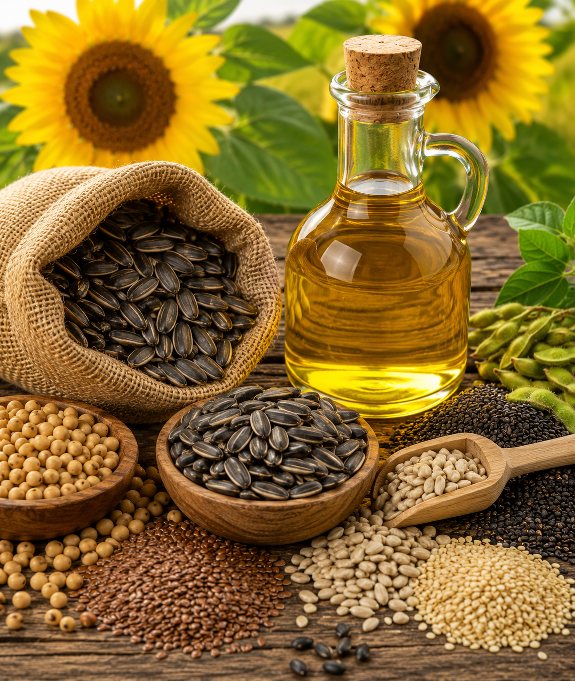 Sunflower oil, linseeds, sesame, soybean and premium oil seeds for global agricultural export trade.